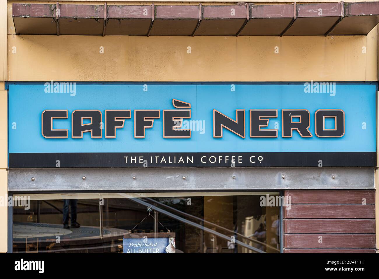 Derry, Northern Ireland- Sept 27, 2020: The Sign for Caffe Nero  in Derry. Stock Photo