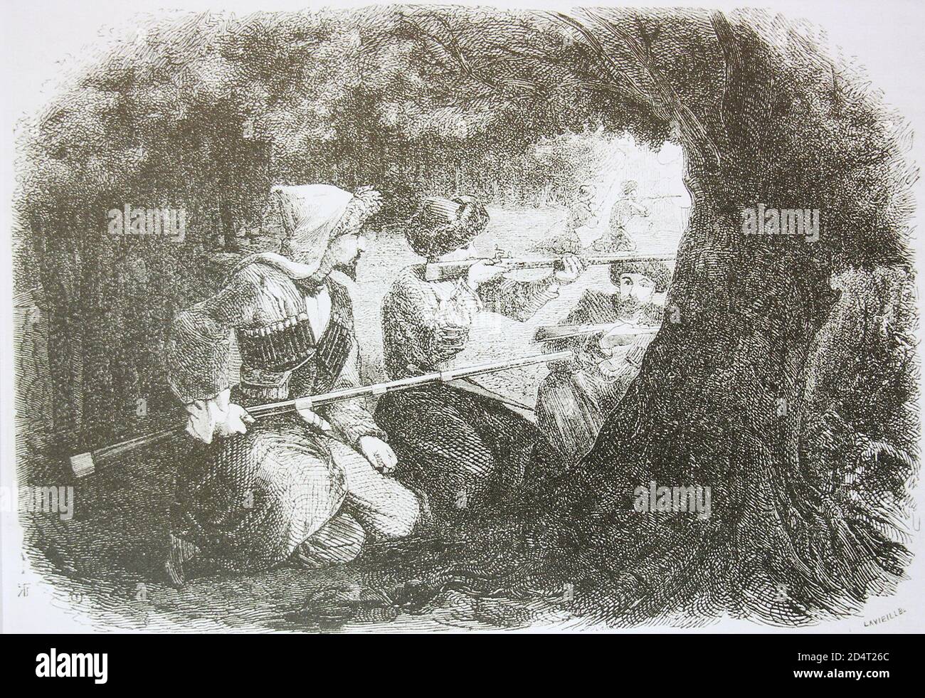 Circassian highlanders. Engraving of 1847. Stock Photo