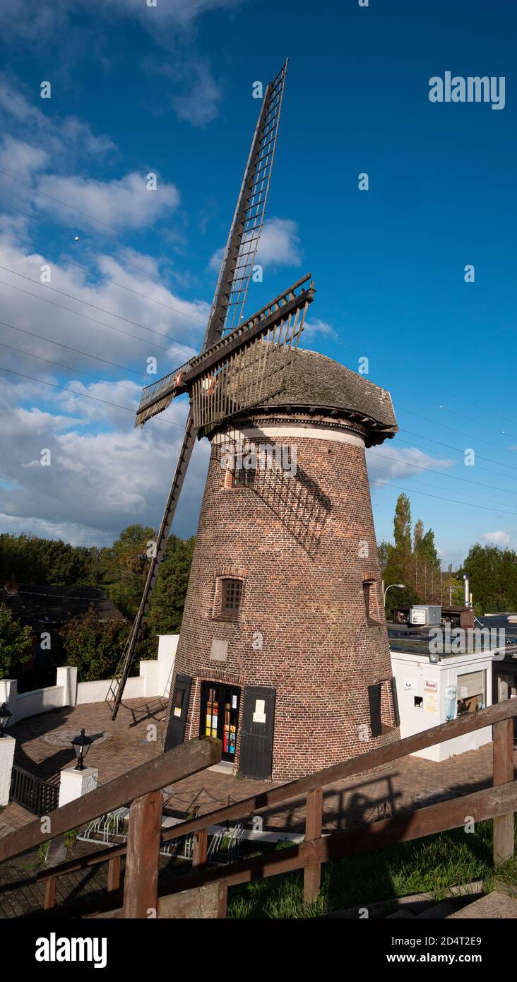 Doel, Belgium, October 10, 2020, old windmill that has been converted into a restaurant Stock Photo