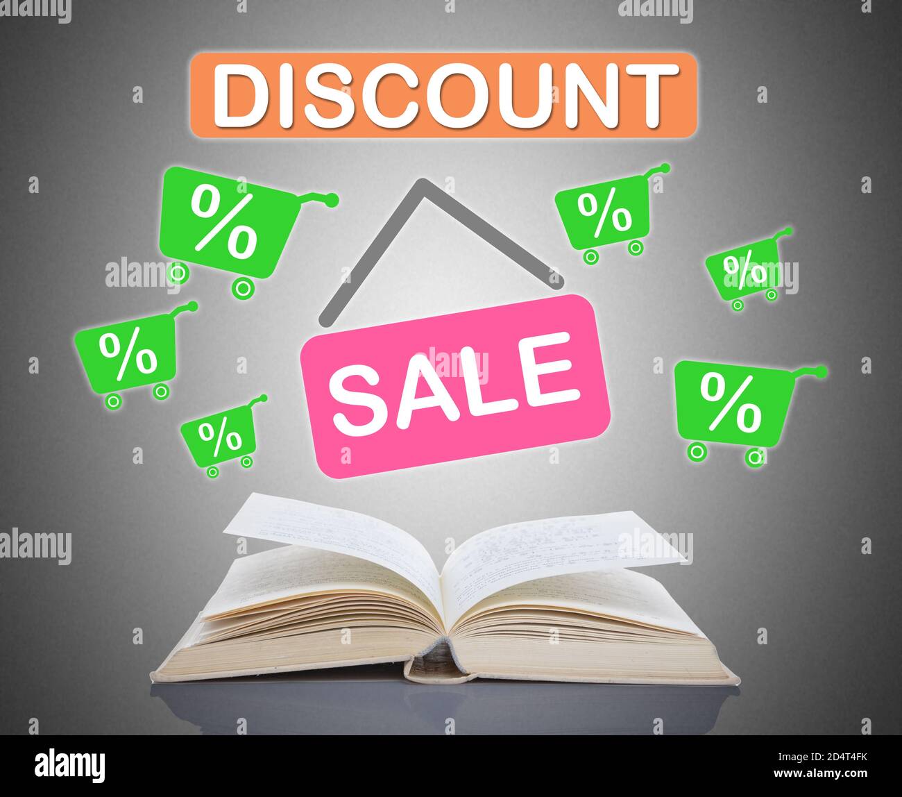 Discount concept above an open book Stock Photo - Alamy