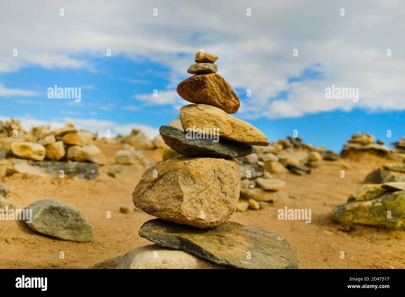 Stones balanced in the Arctic Circle Stock Photo