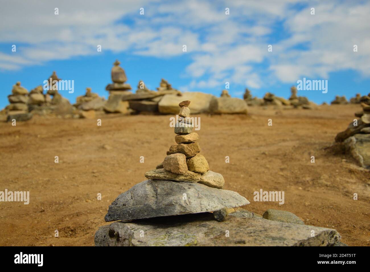 Stones balanced in the Arctic Circle Stock Photo