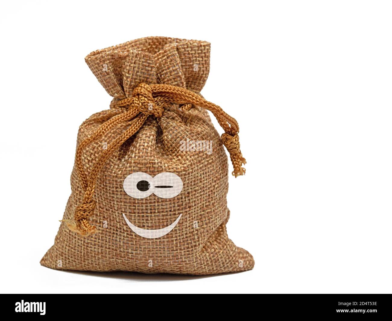 Jute bag with a funny face against a white background Stock Photo