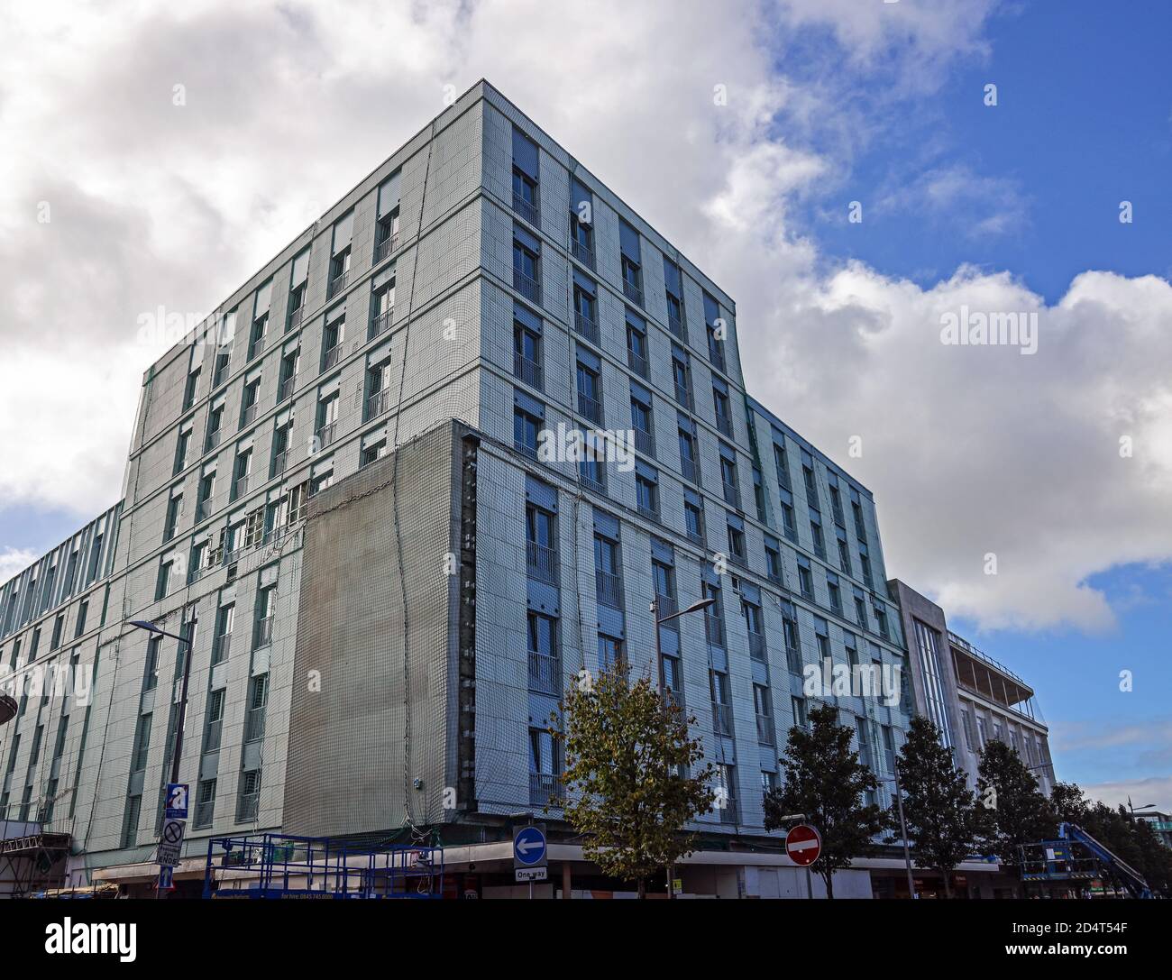 Currently ‘under wraps’ or protective netting, the Premier Inn in New George Street Plymouth is due to open in 2021. Stock Photo