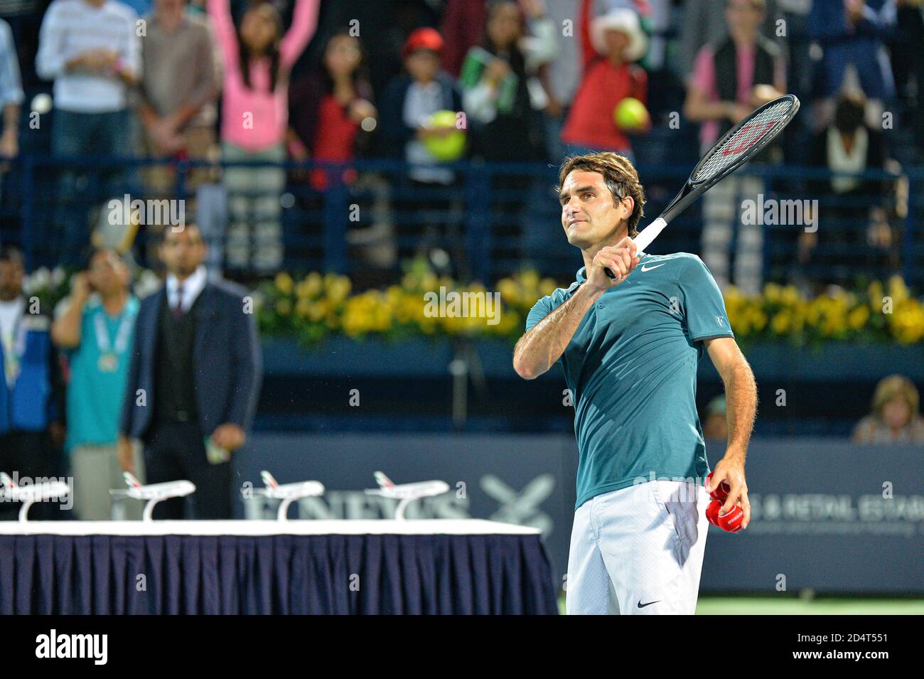 DUBAI, UAE, 27th Feb 2014. Roger Federer celebrates his victory against  Novak Djokovic in the semifinals of the Dubai Duty Free Tennis  Championships Stock Photo - Alamy