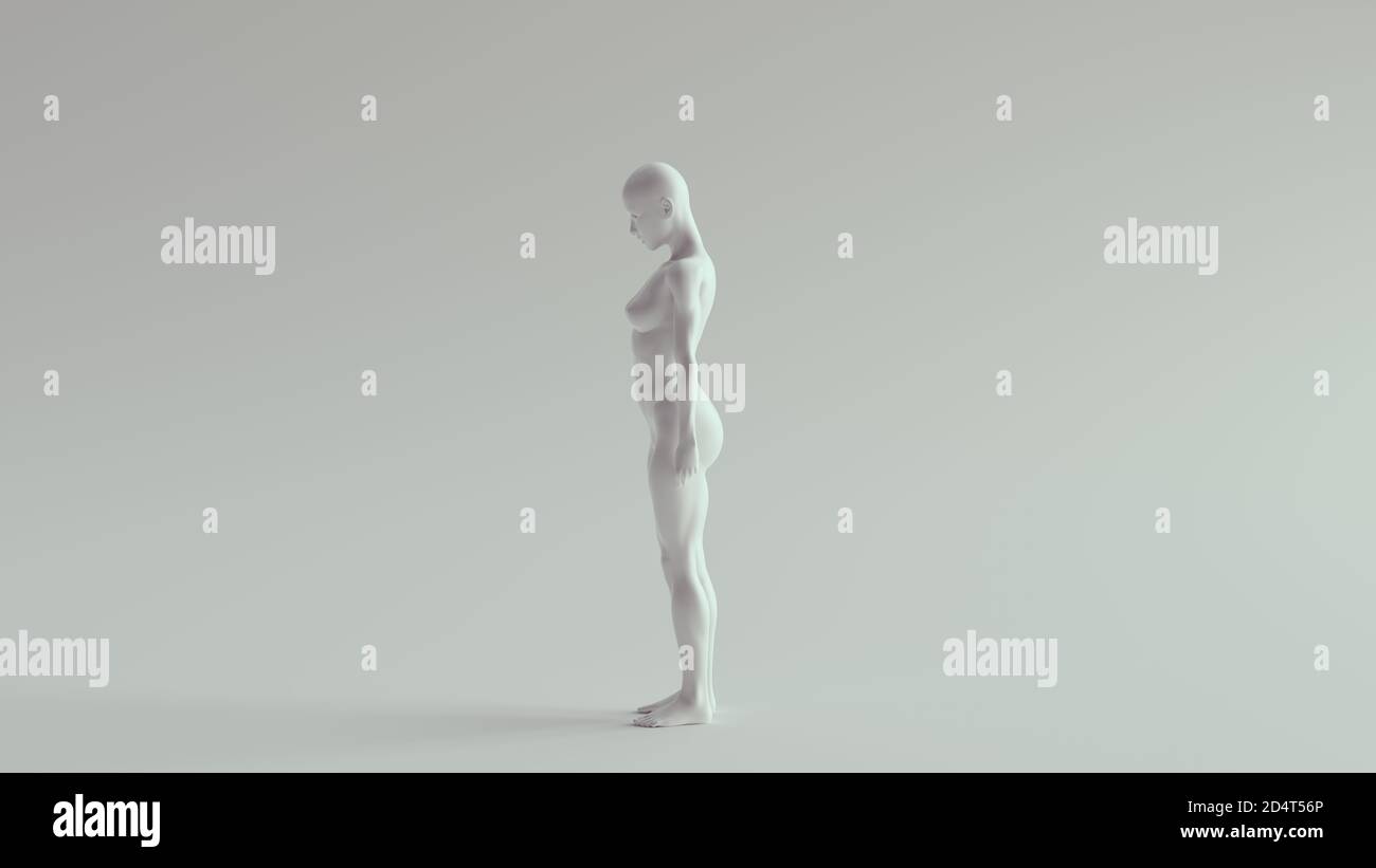 White Non-Binary Female Strong Neutral Standing Pose Left 3d illustration Stock Photo