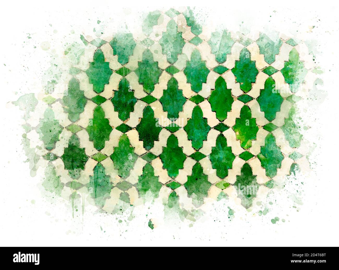 Moroccan tiles, with a traditional Moroccan pattern, as sketch, watercolor drawing Stock Photo