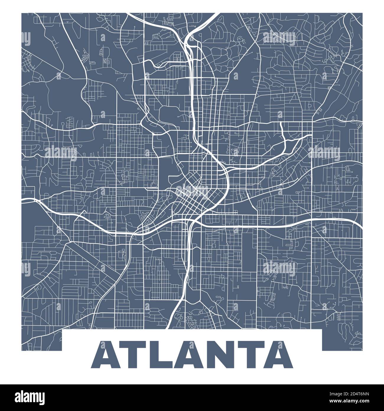 Atlanta map. Vector map of Atlanta city streets. Poster on dark blue background. Stock Vector