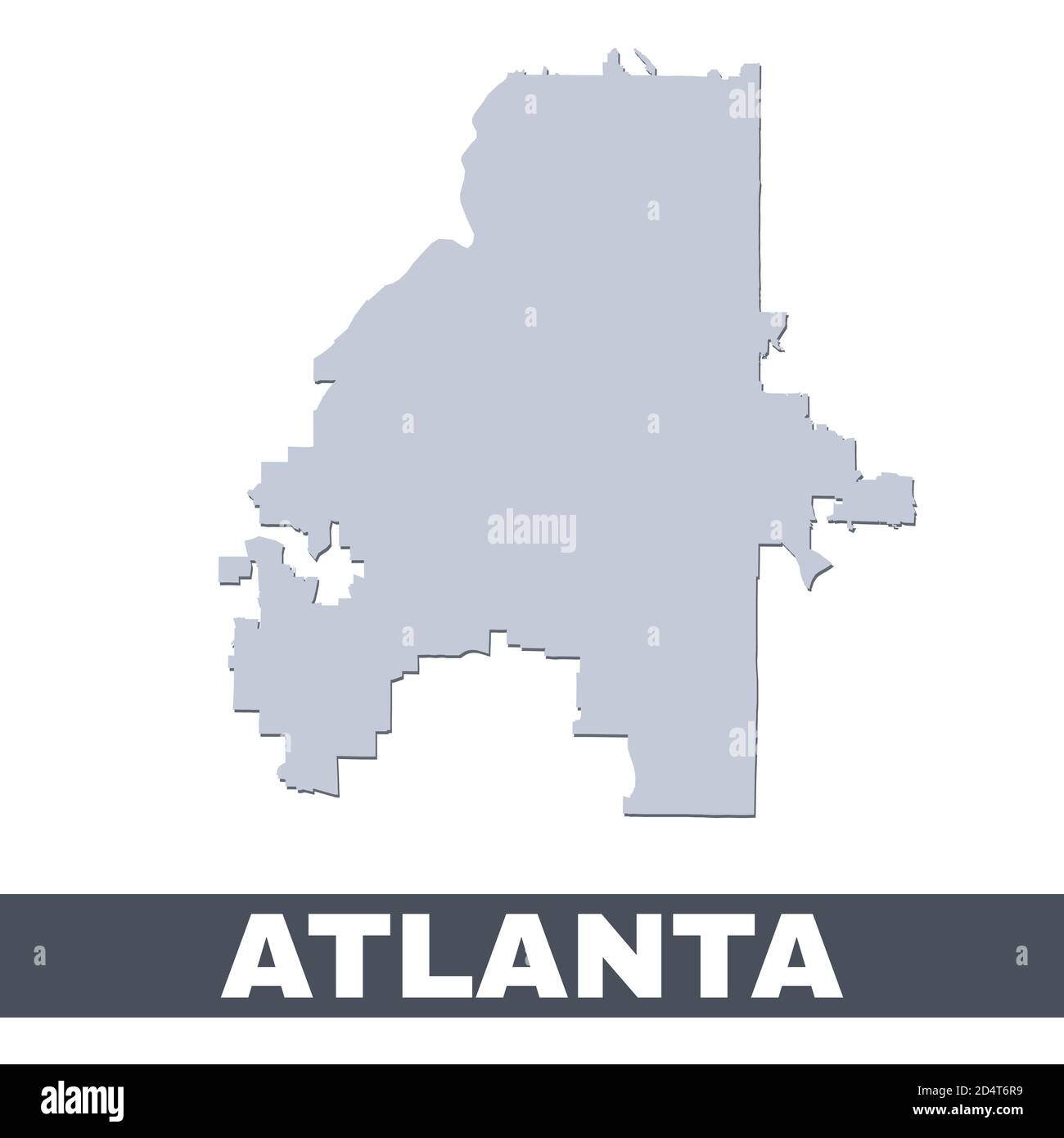 Atlanta outline map. Vector map of Atlanta city area within its borders. Grey with shadow on white background. Isolated illustration. Stock Vector