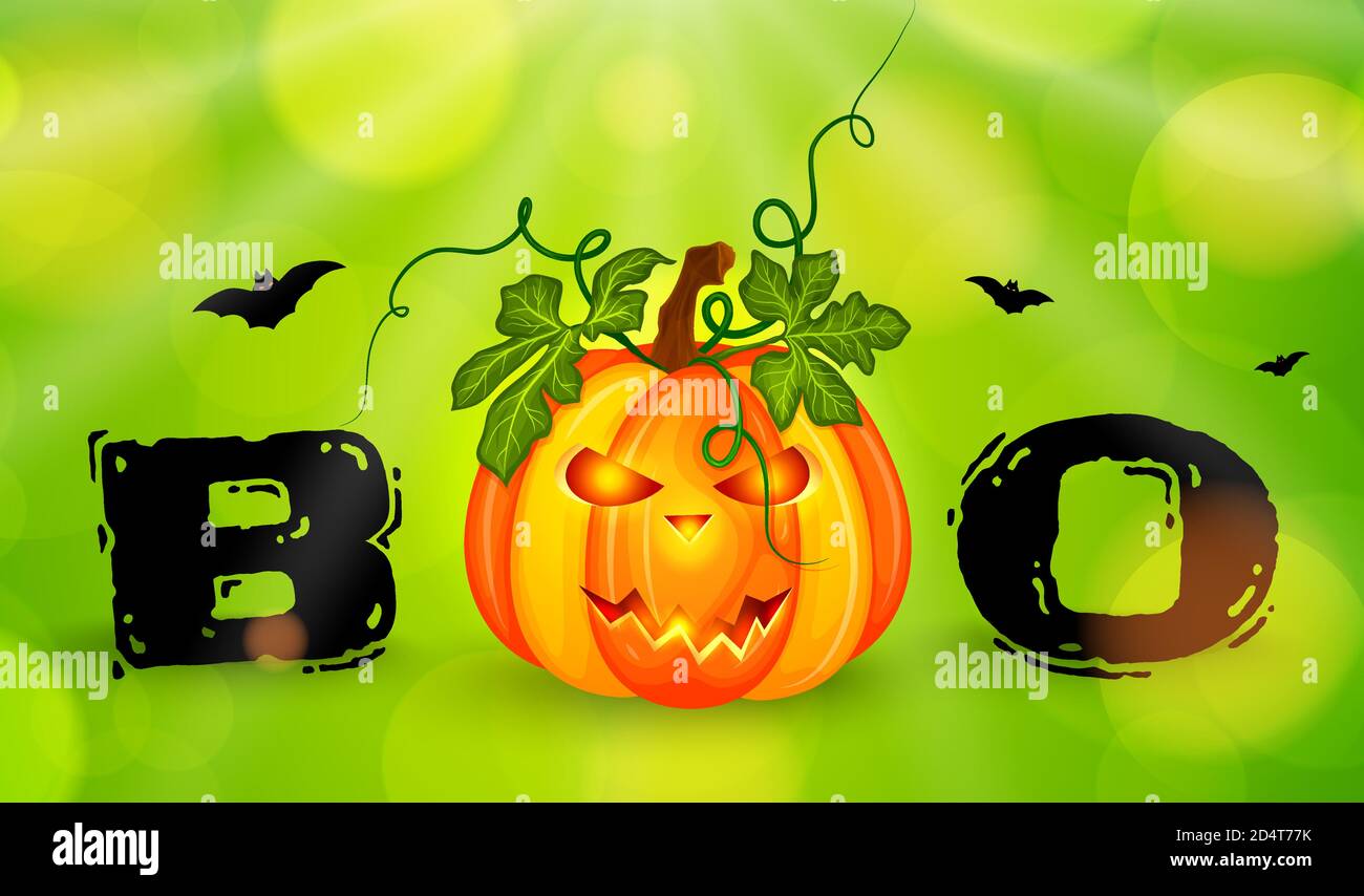 Happy halloween background with pumpkin and bats. Vector illustration ...