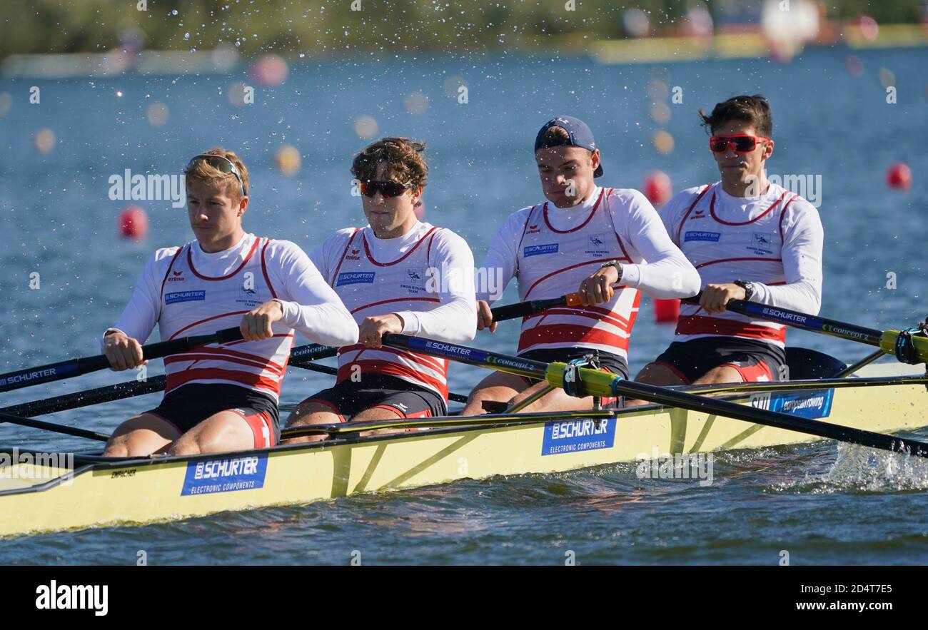 Mens four. Markus Kessler, Paul Jacquot, Nicolas Kamber and Joel Schuerch of Suisse during European Rowing Championships 2020 on October 9, 2020 in Poznan, Poland. Credit: SCS/Soenar Chamid/AFLO/Alamy Live News Stock Photo