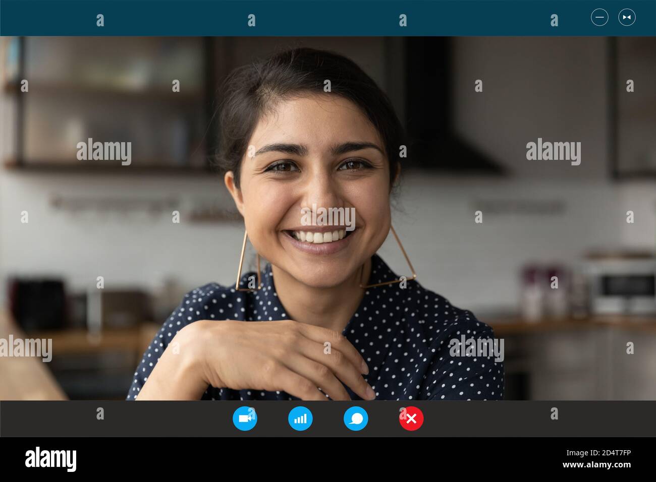 Screen view of smiling Indian woman talk on video call Stock Photo - Alamy