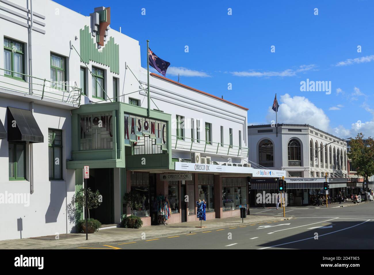 Napier, New Zealand. The historic Masonic Hotel, built in 1932, part of the city's rich Art Deco heritage Stock Photo