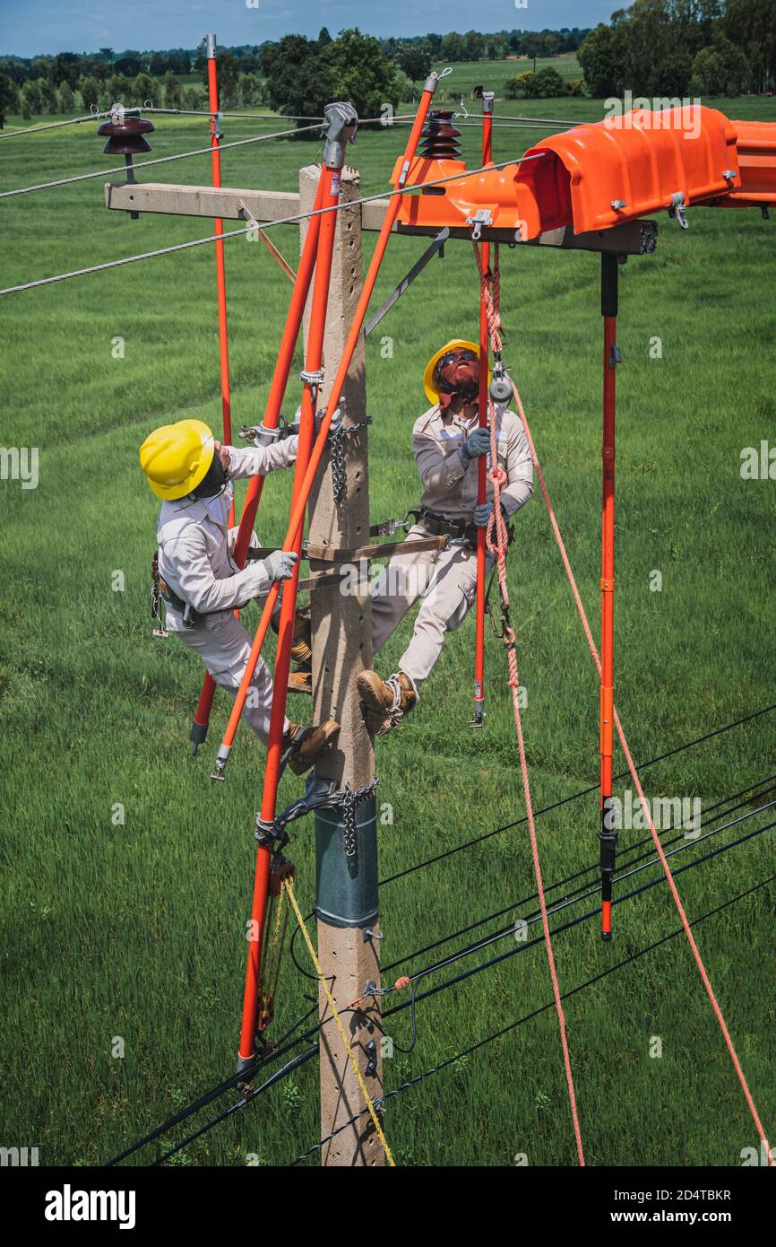 The lineman used tie stick to carve the tie wire used to wrap the