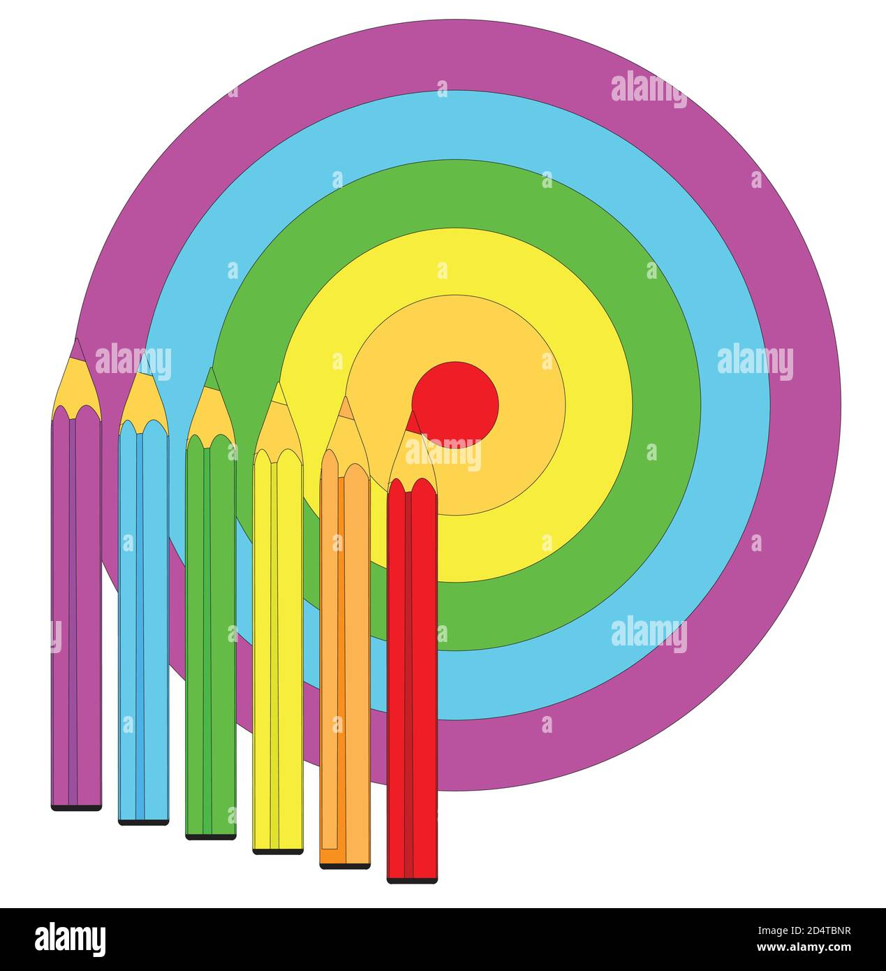 A full circle of rainbow colors with colored pencils Stock Vector