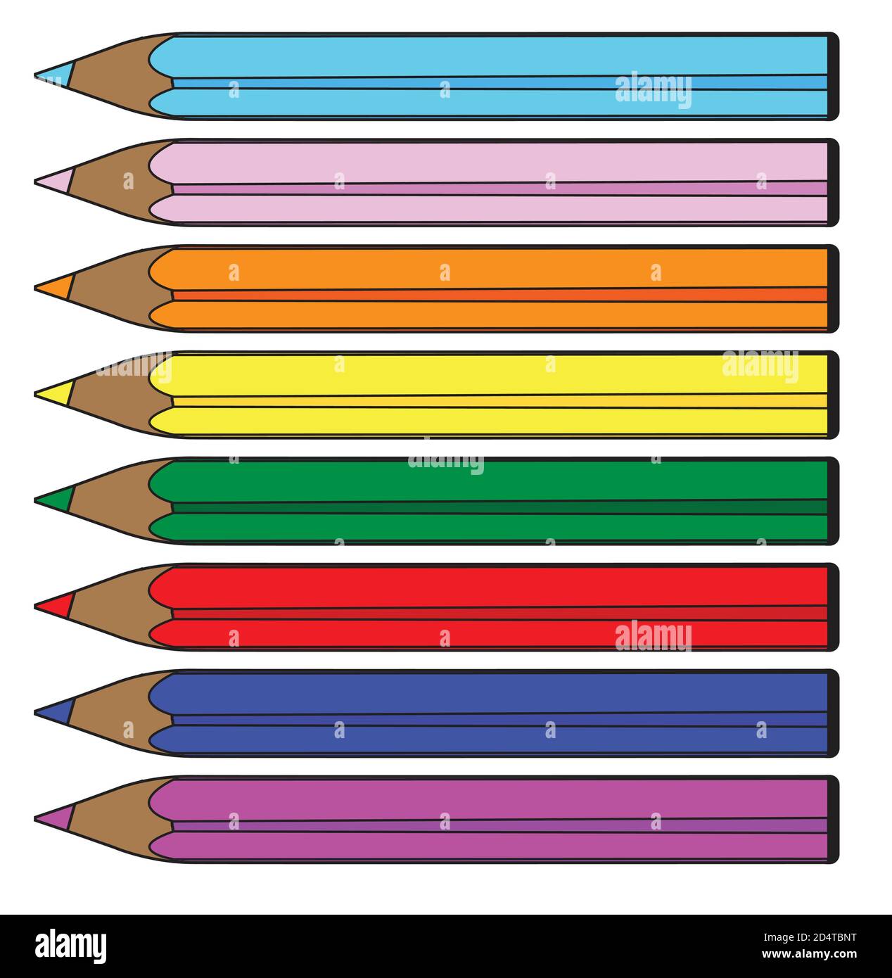 A set of brightly colored pencils over a white background Stock Vector