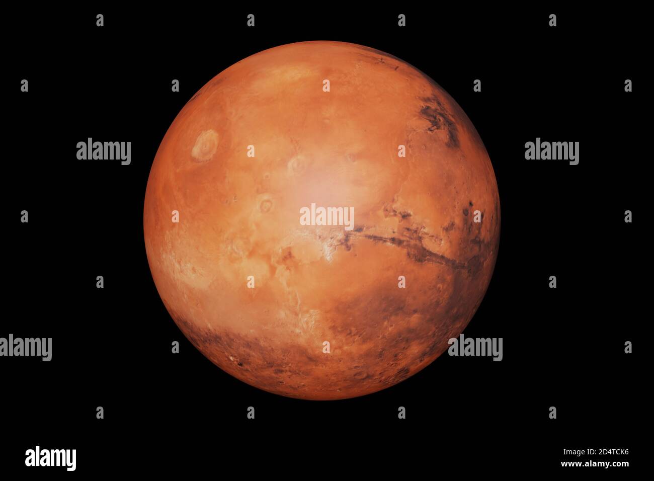 Highly detailed mars planet on black. Elements of this image furnished by NASA in 3D rendering Stock Photo