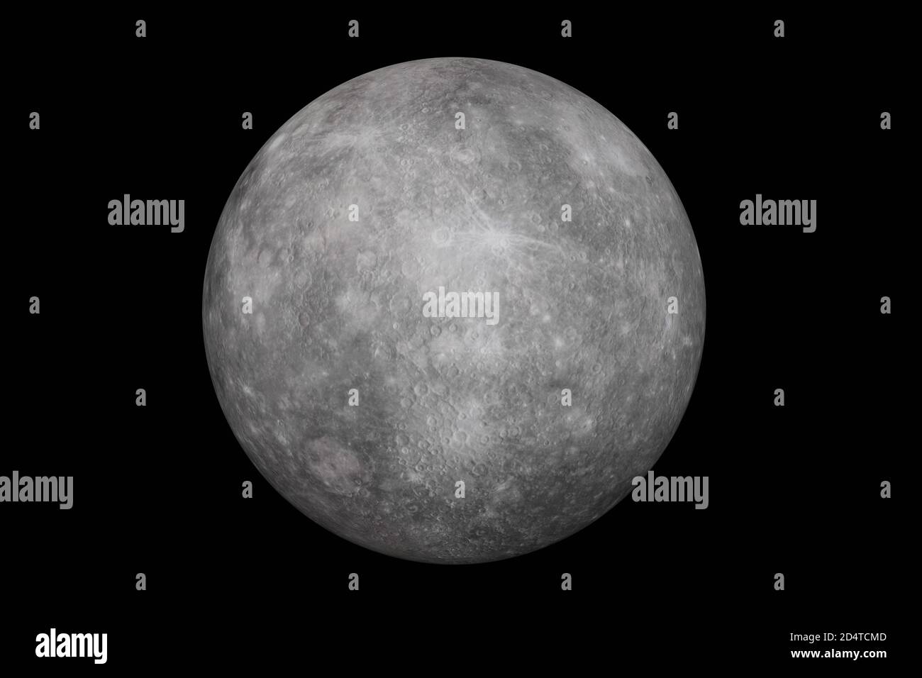 Highly detailed mercury planet on black. Elements of this image furnished by NASA in 3D rendering Stock Photo