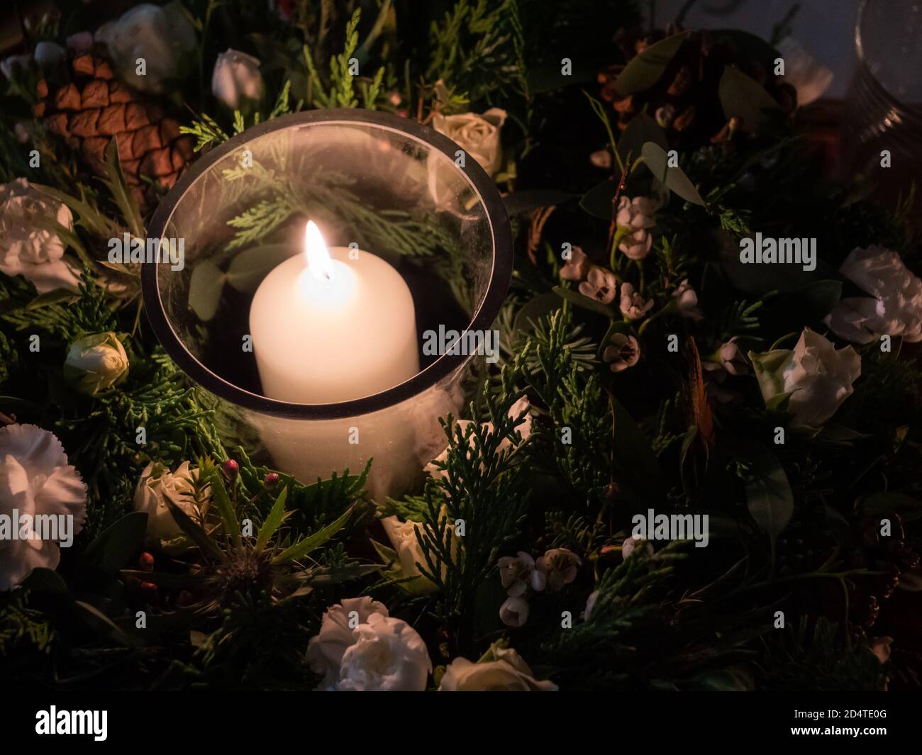 A table beautifully set up for a winter celebration Stock Photo