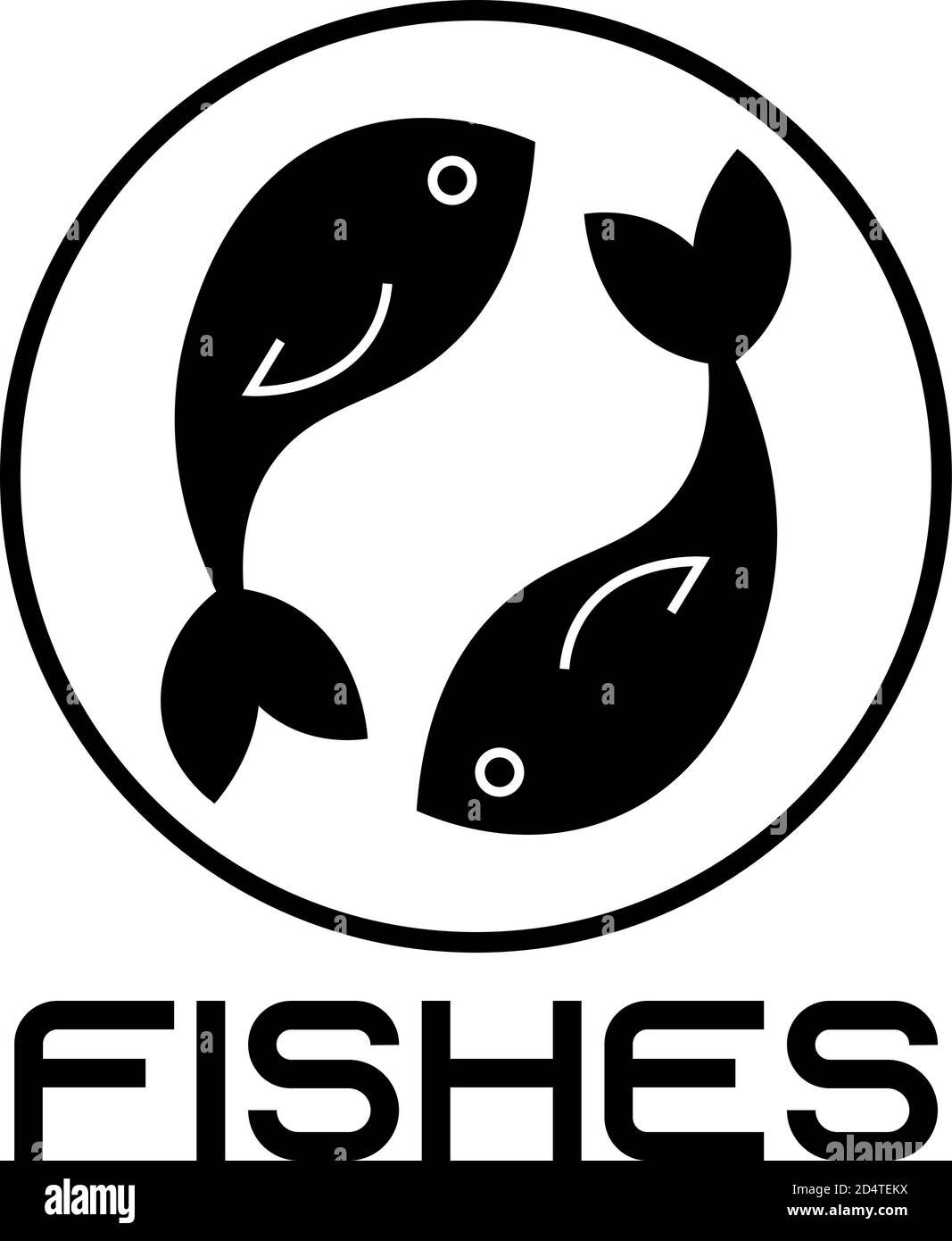 seafood icon or logo with two simple black fishes in the circle Stock