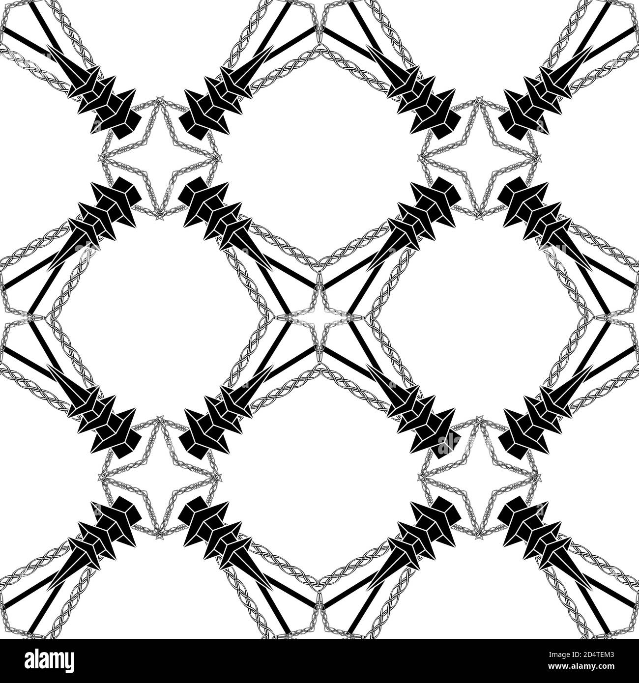 isolated monochrome seamless grid pattern or texture in fantasy gothic style Stock Vector