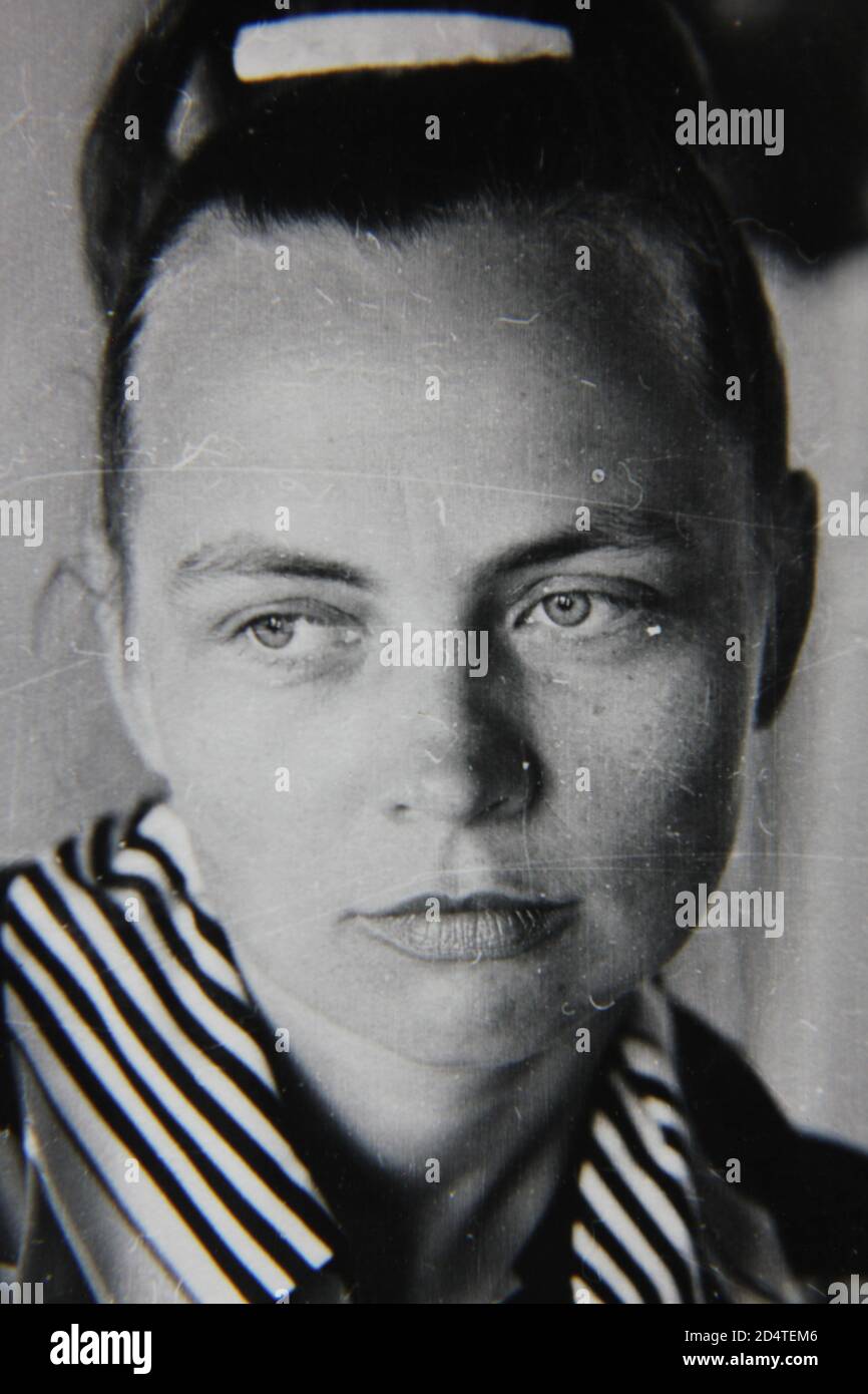 Fine 1970s vintage black and white photography of a head shot portrait ...