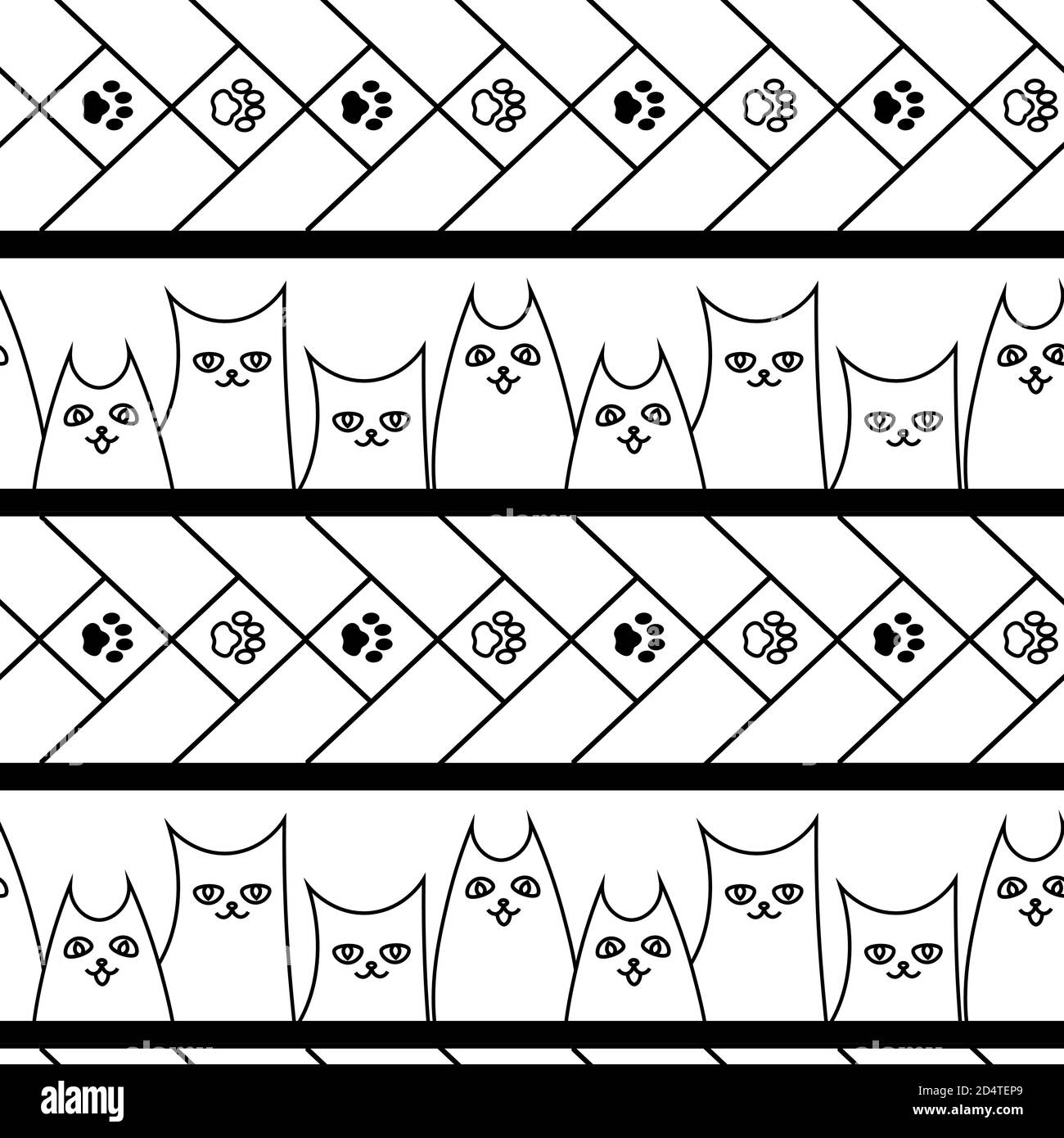 cute simple doodle seamless pattern with cats, dogs and paws Stock Vector