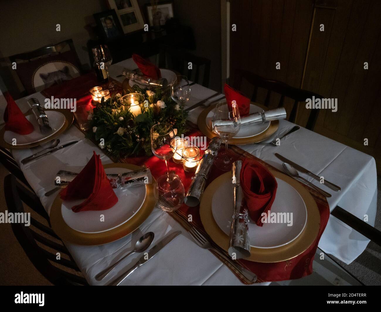 A table beautifully set up for a winter celebration Stock Photo