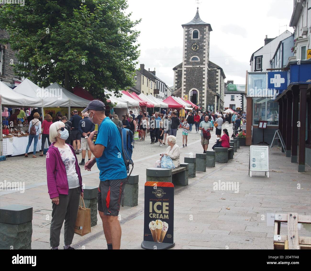 Market Day at Keswick, during Covid Restrictions, Cumbria, England, United Kingdom Stock Photo