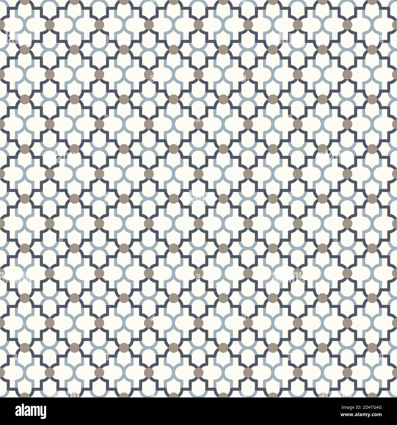 Abstract lattice pattern with dots and quatrefoil shapes in simple neutral colors. Seamless vector pattern. Repeat abstract geometric background. Stock Vector