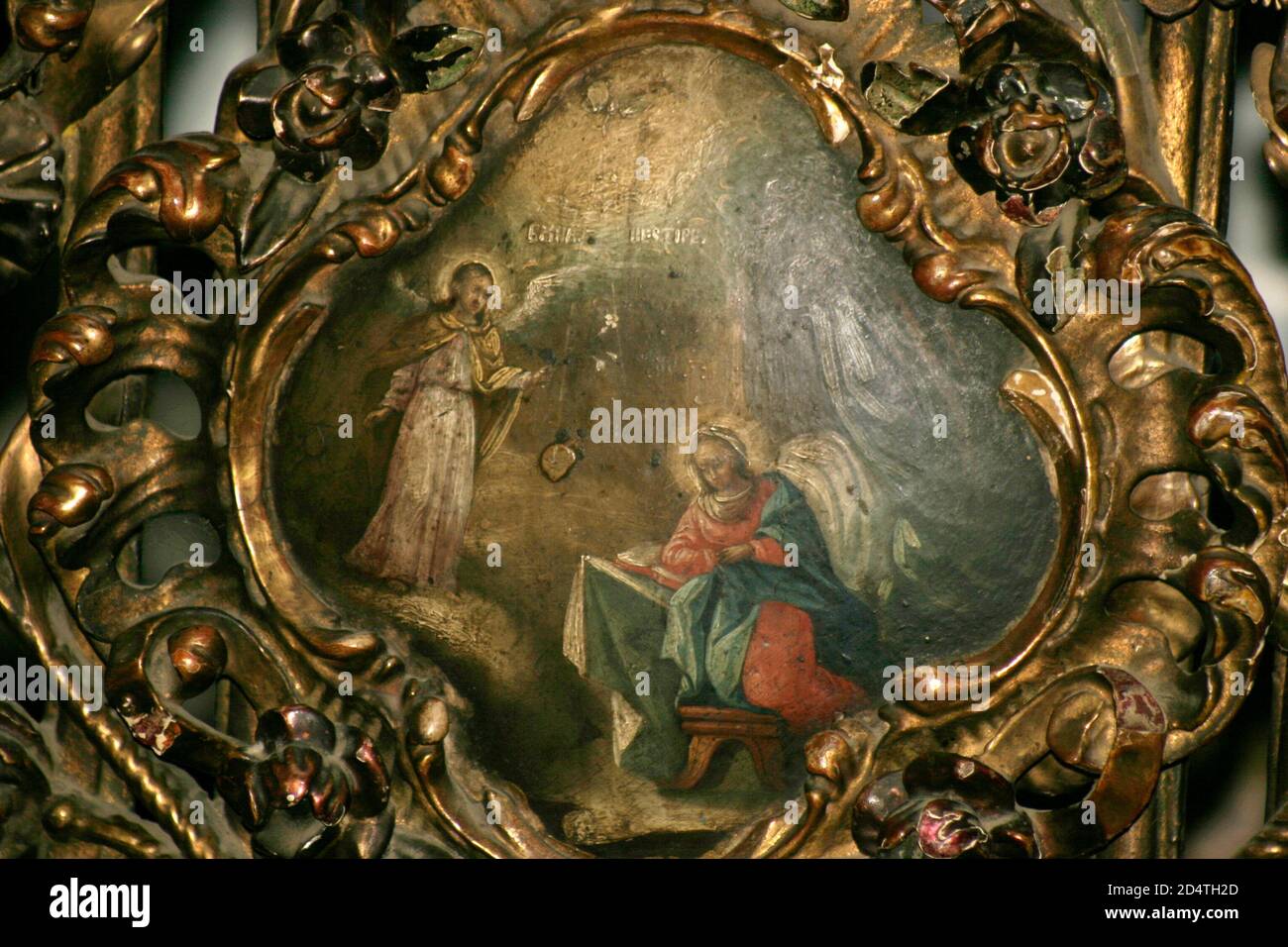 Zamfira Monastery, Romania. Painting by N. Grigorescu. The Annunciation to the Virgin Mary by the Archangel Gabriel. Stock Photo