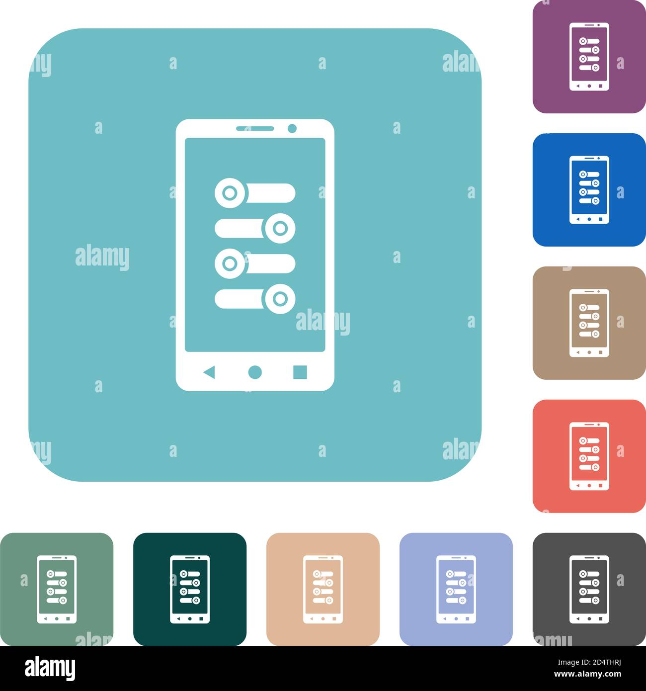 Mobile fine tune white flat icons on color rounded square backgrounds ...