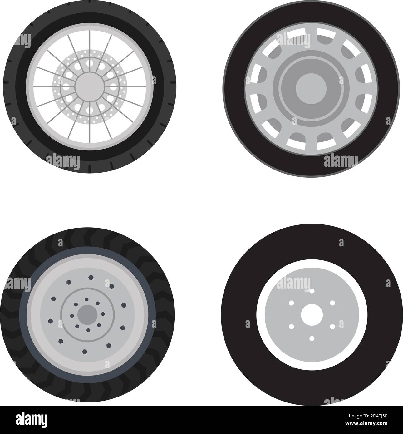 A wheel tyre for the car and the motorcycle and the truck and the SUV. In flat style a vector. Stock Vector