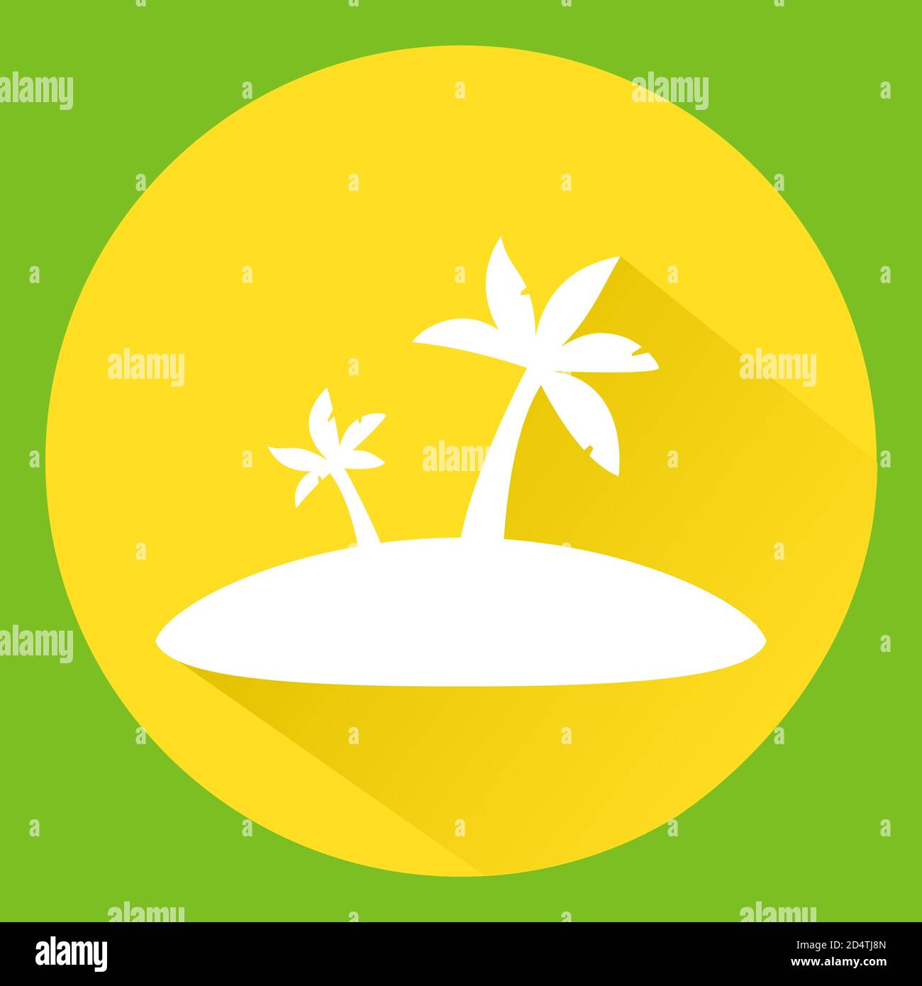 A round icon yellow on a green background with a shadow. Vector flat style. An icon for the websites of travel companies. Stock Vector