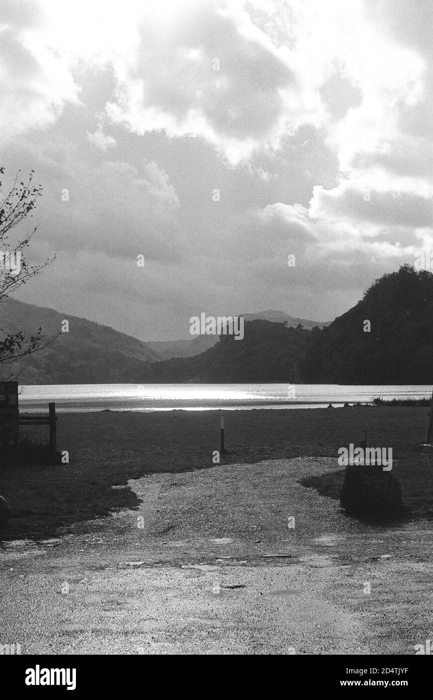 Nant Gwynant Valley on 400iso Kentmere Kodak B+W, taken with a CE-5 Chinon using a 50mm Miranda F2 Lens Stock Photo