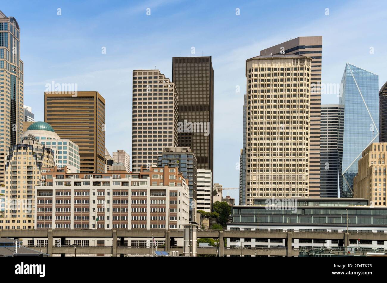 SEATTLE, WASHINGTON STATE, USA - JUNE 2018: Cityscape with office buildings and skyscrapers in downtown Seattle. Stock Photo