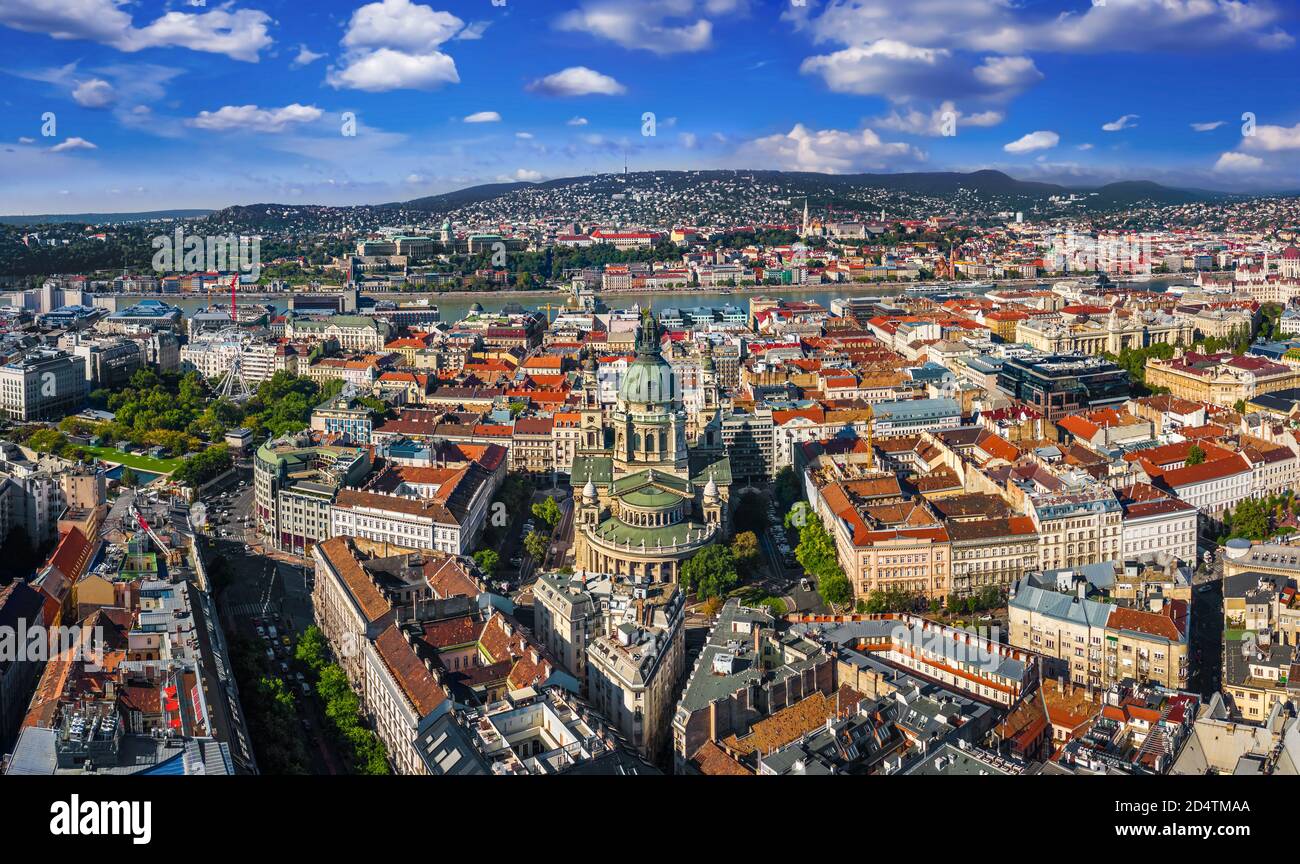 Budapest, Hungary - Aerial panoramic view of Budapest with St.Stephen's ...