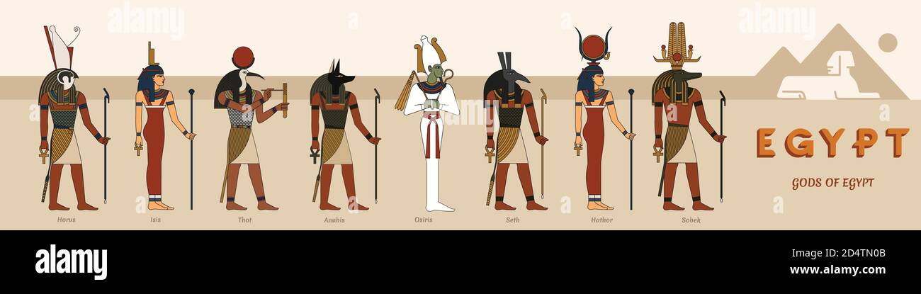 A large collection of ancient Egyptian gods from eight vector ...