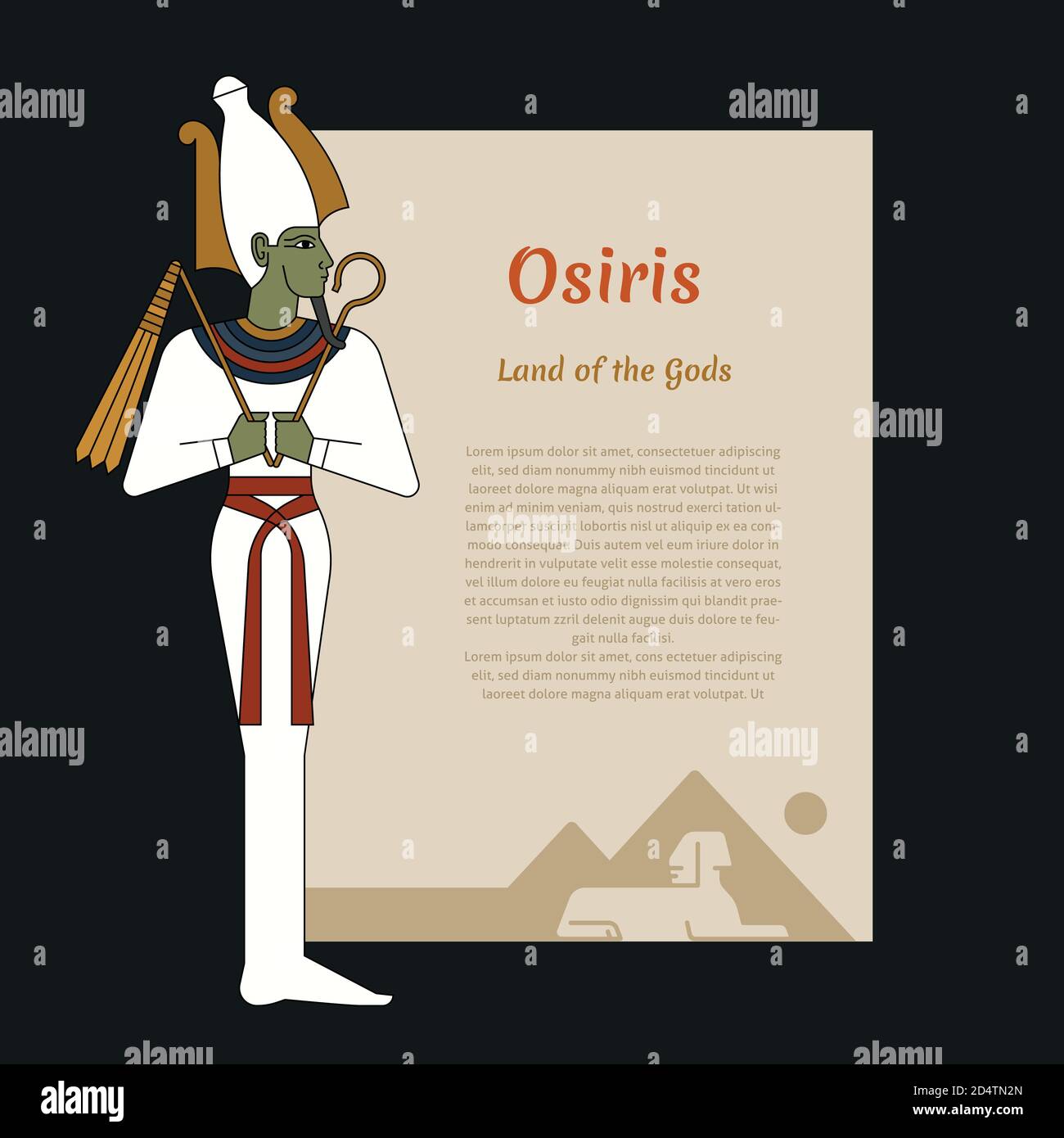 Ancient Egypt template with place for text. With illustrations of the gods of ancient Egypt Osiris. Stock Vector