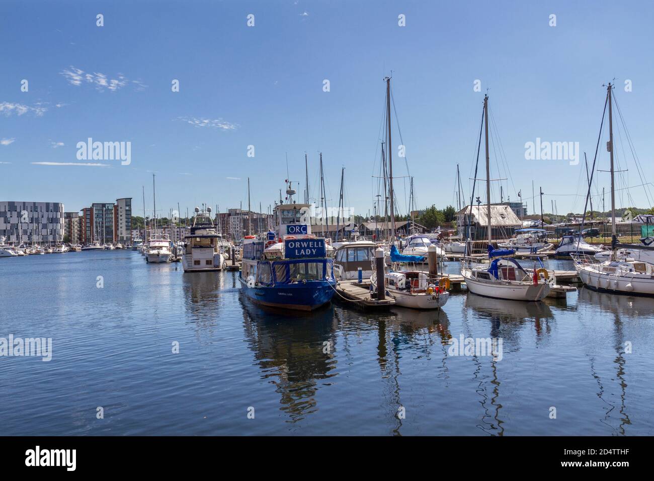 Boats moored in Neptune Marina, Ipswich Waterfront, a cultural and