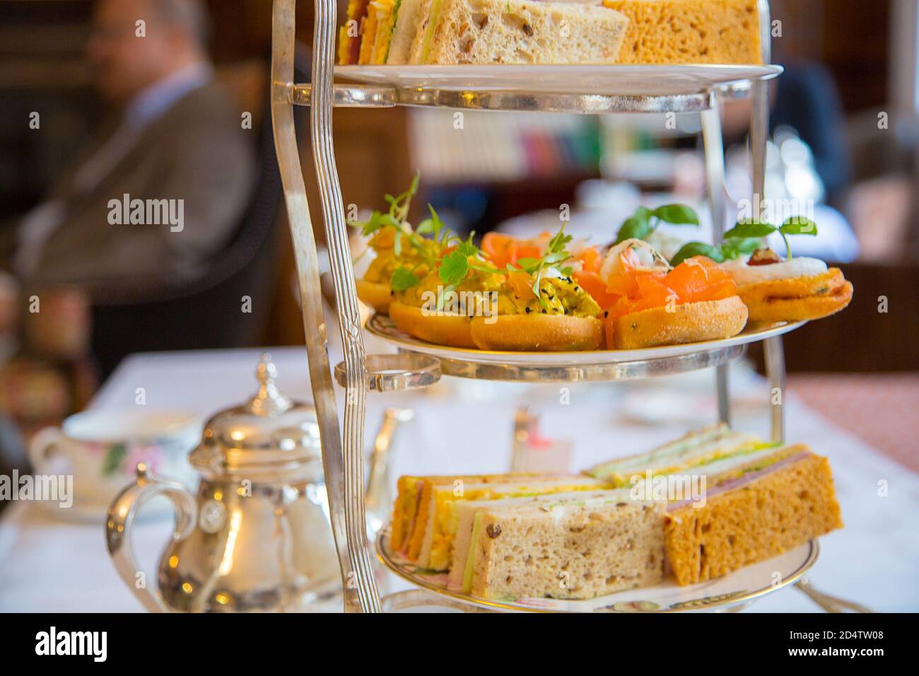 Selective focus shot of a classic afternoon tea with English breakfast ...