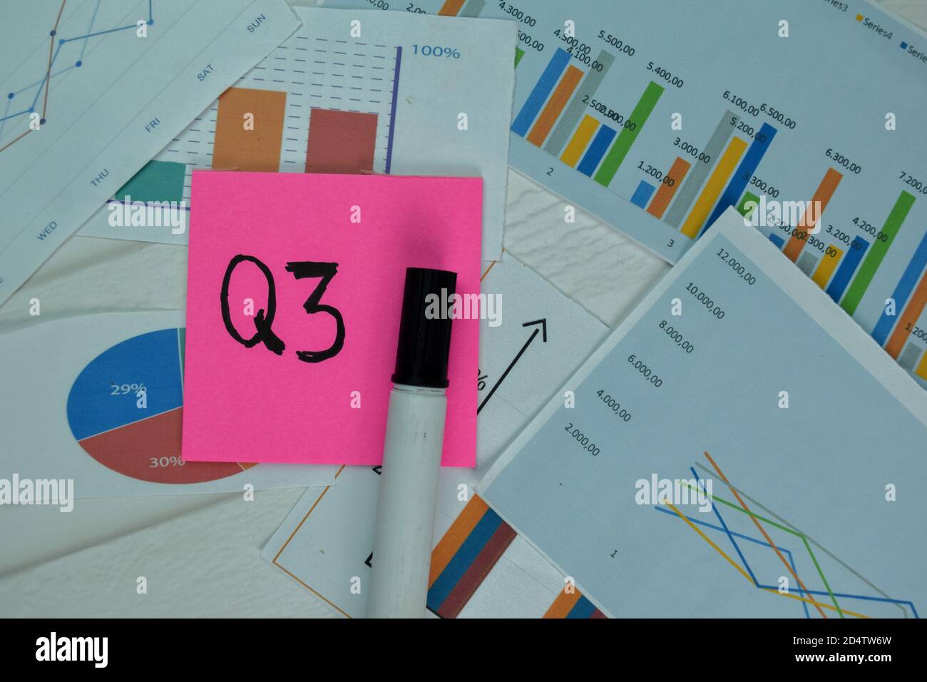 Q3 - 3rd Quarter Period write on sticky notes isolated on Office Desk ...