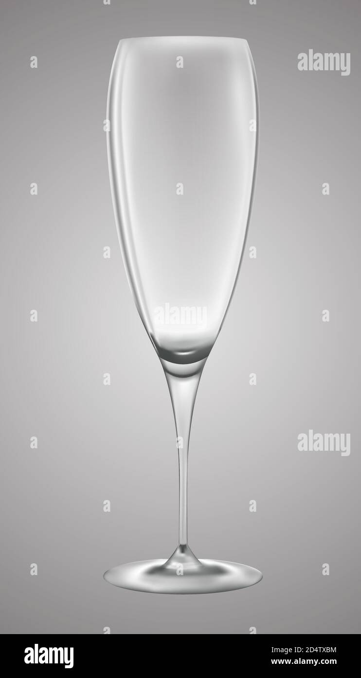 Realistic champagne glass.Empty transparent glass.Alcohol drink. Stock Vector