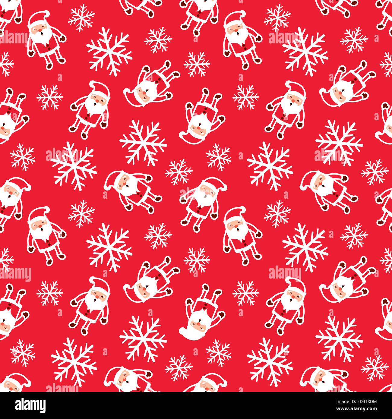 Vector seamless pattern of faces with Santa hats, mustache and beards. Various doodles Christmas Santa design elements. Holiday icons Stock Vector