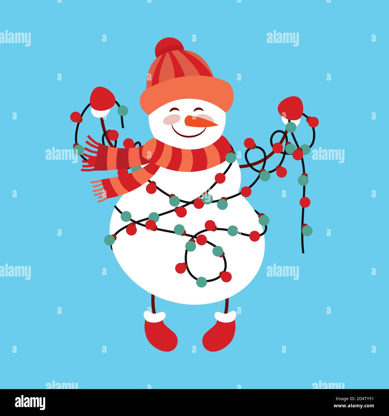 Funny cartoon snowman, Vector illustration with snowman in top hat ...