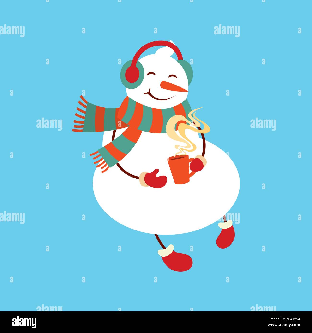 Funny cartoon snowman, Vector illustration with snowman in top hat ...