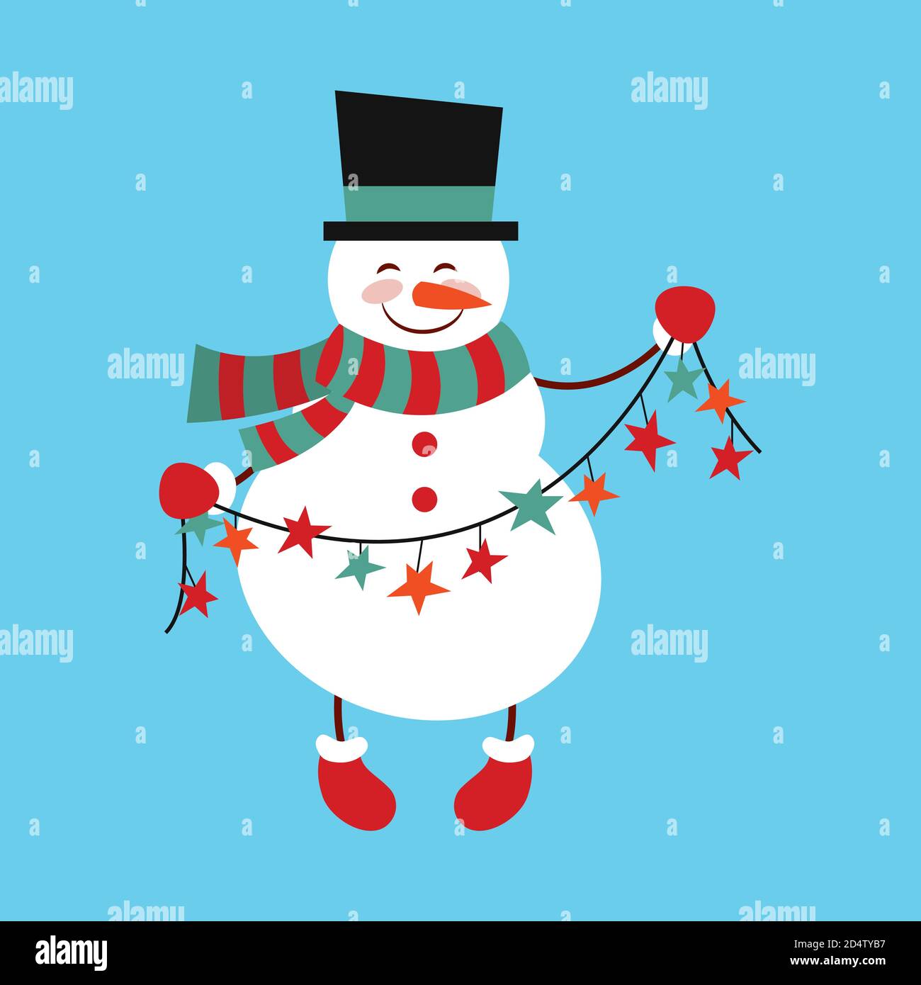 Funny cartoon snowman, Vector illustration with snowman in top hat ...