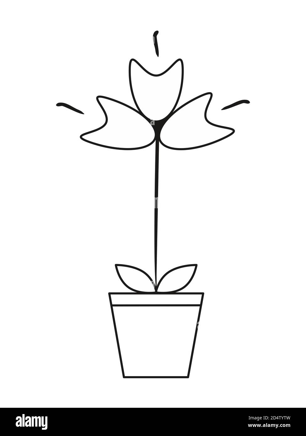 Vector outline simple illustration flower in a pot on white background. Sketch for coloring books. Print on paper, fabric, ceramics. Pattern for inter Stock Vector