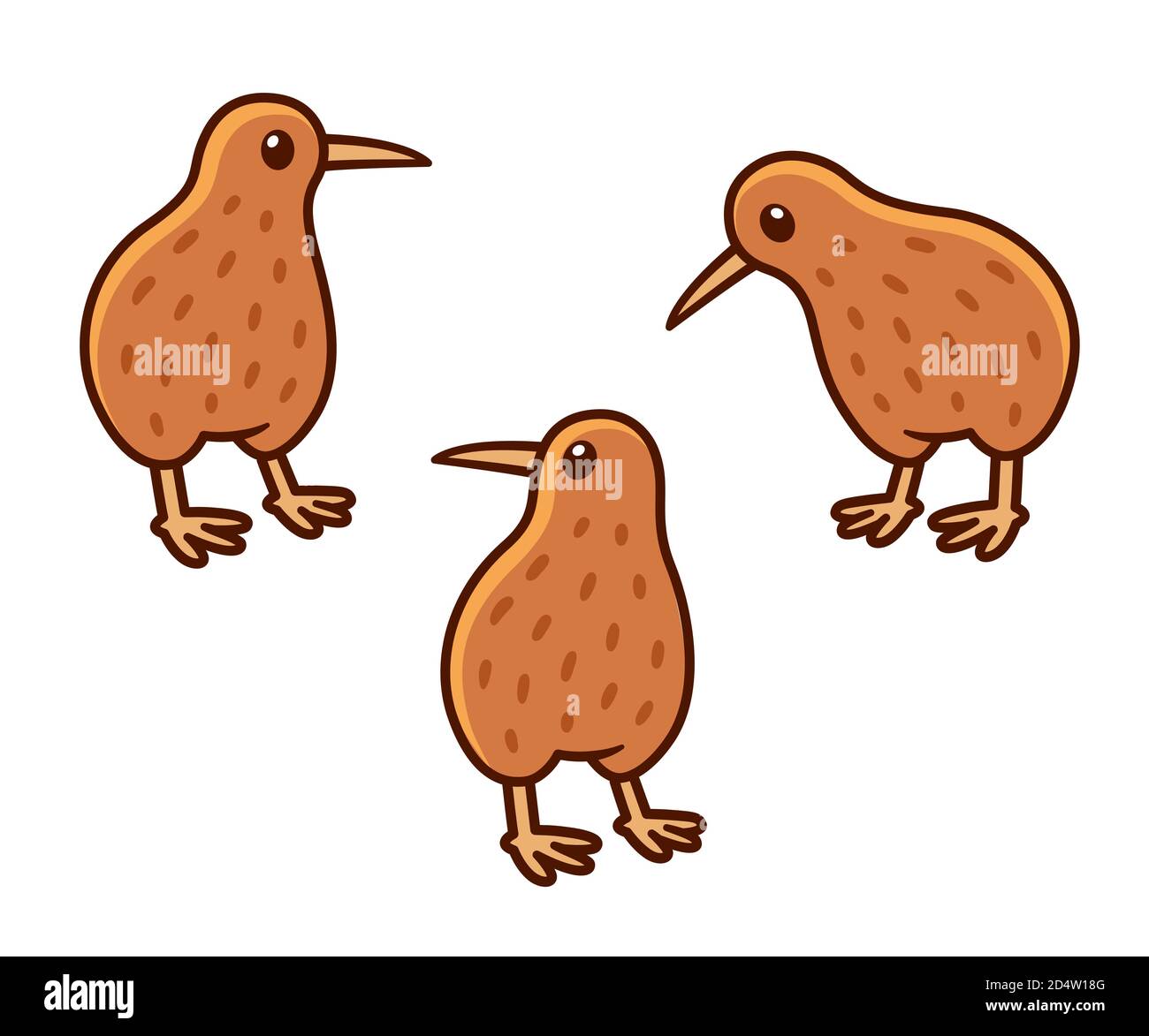 Cute cartoon kiwi bird drawing set. Adorable kiwi doodle in different