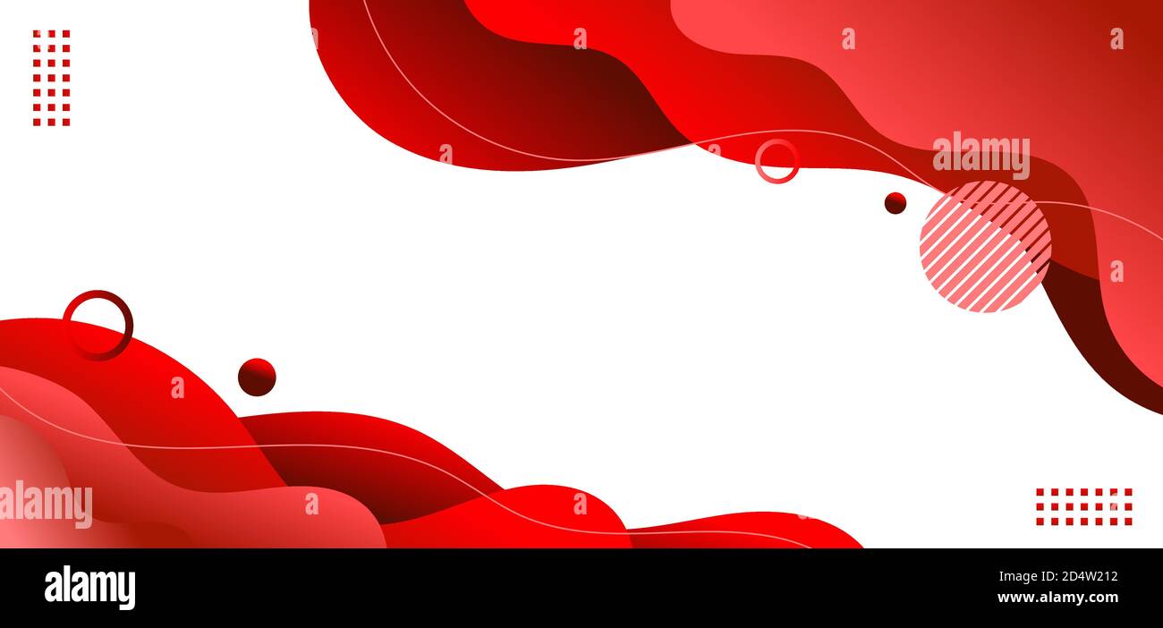 Banner web template red fluid or liquid shape with geometric elements on white background. Vector illustration Stock Vector